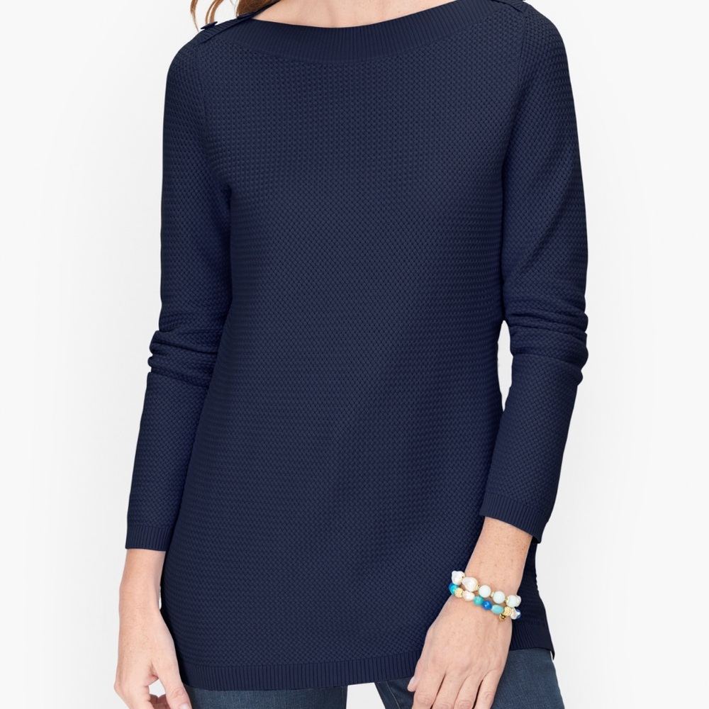 Talbots Cotton Nautical Basketweave Sweater With Enamel Buttons Size M